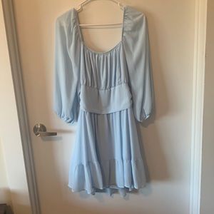 Light blue puff sleeve mini dress with tie back. Size XL